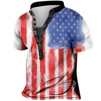мъжки ризи 4-ти юли патриотични звезди и ивици графични тениски хлабав годни бутон нагоре Хенли Топ улично облекло с къс ръкав тениска