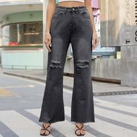 Cethrio Classic Jeans for Women- Прави ежедневни модни черни дамски дълги панталони Размер XL