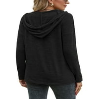 Zodanni жени качулки върхове солиден цвят тениска лека тениска небрежна туника блуза работа пуловер черно l