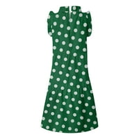 Тинг Мода Дамски летни ежедневни Бохо полка точка хлабав вълнена рокля от рамото мини плажна рокля зелен м