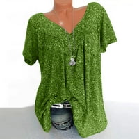 Пенкий жени Плюс размер къси ръкави в-врата печат блуза пуловер върхове къс ръкав блузи ризи тениски за жени пакети Армия зелено в продажба