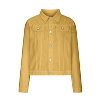 Дамски дънкови якета класически тънък дълъг ръкав дънкови якета ежедневни бутон Пролет Есен риза яке жилетка-жълт размер хл