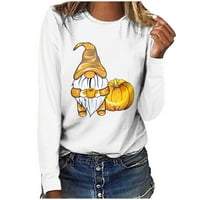 Хелоуин ризи за жени-Извънгабаритни тиква Графичен пуловер Реколта хлабав екипажа Дълъг ръкав Дамски есенни блузи върхове бели