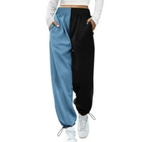 Женски печат дънни суитчъри джобове с висока талия спортни фитнес фитнес джогинг панталони панталони панталони женски панталони за небрежни панталони сини m