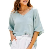 koaiezne жени модна ревера джобна захар солиден цвят с къс ръкав отгоре лесен за носене на ежедневни тениски блузи