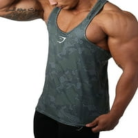 Huakaishijie Men's Gym Tank Top ризи, моден печат памучен бодибилдинг спортна жилетка фитнес долна риза
