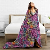 Цветен леопард животински печат руно хвърлят одеяло Ултра мека уютна декоративна фланела одеяло през целия сезон за дома легло диван стол пътуване 50х40ин