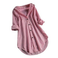 Tking fashion дамски лято плюс размер дълъг ръкав райета върхове ежедневни ризи с бутон за ревери с джобно вино m