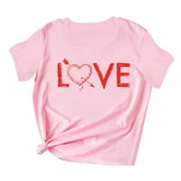 Тениски за женско сърце Любов от печат Лято забавни върхове с къс ръкав за тийнейджърка плюс размер