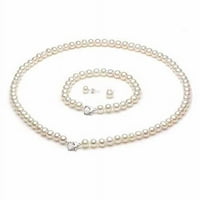 Бяла сладководна перла Сърце-форма сребърно Колие, комплект гривна с бонус перлени обеци