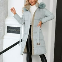 Дамска жилетка плюс размер яке с дълъг ръкав зимно палто с пухкаво топло яке с подвижна качулка Светло синьо л
