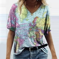 Женска мода плюс размер Новост Земна щампа с тениска с къси ръкав с късо ръкав