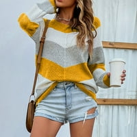 Жените Случайни Мода Цвят Съвпадение Пуловер Дълъг Ръкав Кръг Врата Пуловер Тиеток