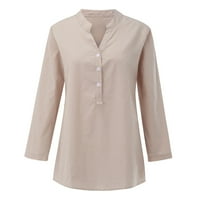 Soyxzc дамски летни върхове солиден цвят блуза свободен пуловер Хенли шия ежедневни ризи ръкав тениска бежово xxxl