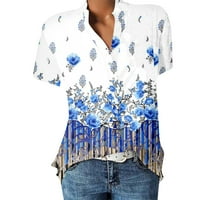 Hanas Women's Summer Fashion Casual Printed V-Neck с къси ръкави свободна риза пуловер свободни блузи върхове работи блуза