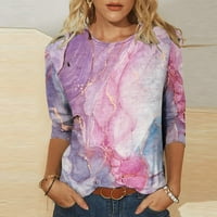 Дамска Мода отпечатани хлабав тениска средна дължина ръкави блуза кръг врата ежедневни върхове Горещ8сл4867341