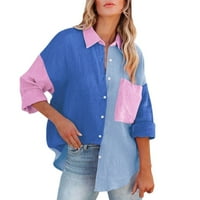 Жените средна дължина риза контраст цвят Ревера случайни стил Единична гърди Дълъг ръкав отгоре