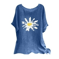 Loyisvidion женски ризи Разчистване Модна жена Лято свободен печат O-деколте тениска с къс ръкав Небрежна блуза синьо 8