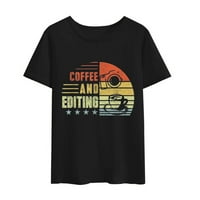 -Shirts за жени Лятна тениска женско кафе и редактиране на ежедневни къси ръкави кръгли върхове за деколтета Смешни тениски