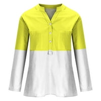 Дамска есенна мода, дамски плюс размери върхове ежедневни флорални пачуърки цветове v бутон за шия тениска тънки ръкави тий тийнев блуза памучен спален туника отгоре жълт