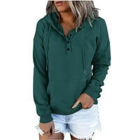 Yanhoo Womens Overable Hoodies Pullover Button Collar Collar Drawstring Sweatshirt Sweatshirt Solid Told Long Dongleve Tups