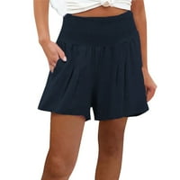 къси панталони за жени Дамски ежедневни летни ботуши Еластична талия удобни детайли плажни шорти Суитчъри за жени Тъмно синьо ххл