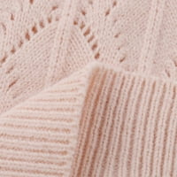 Ханас върти женски небрежен плътно цветно плетено издълбан хлабав дълъг ръкав кръгла врата пуловер Топ розов XXL