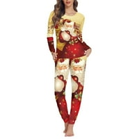 Binienty Santa Claus Graphic Pajamas for Women Set Pant Christmas Indoor дейности Облекло грозни Xmas Party Wear Pullover върхове със суитчани спортни панталони дъна заспиване есен зима l