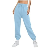 Женски моден спортен солиден цвят джобни джобни ежедневни суитчъри панталони светло синьо m
