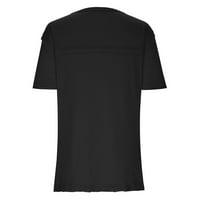 Жени летни тениски Графичен къс ръкав сладък любовен модел върхове Студена раменна туника блуза свободна обикновена форма удобна блуза с джобно черно s