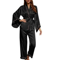 Pajamas funicet за жени, поставени домашни дрехи за жени, жени зимни панталони с дълги ръкави пижама костюм черно m