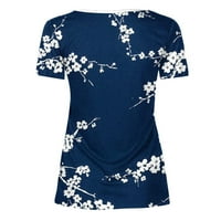 Дамски върхове блуза жени с къс ръкав ежедневни флорални ризи V-образно лятно синьо s
