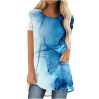 Lydiaunistar жени плюс размер върхове за жени летни кръгли шия свободни върхове ежедневни печат с къс ръкав Блуза светло синьо xxl