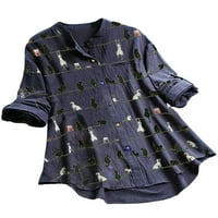 Капризи жени върхове котешки ризи бутон надолу блуза разхлабена риза на туника ревера тъмносин 5xl 5xl 5xl