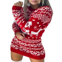 Lilylll Коледен подарък Дамски плетен джъмпер пуловер с дълъг ръкав