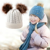 yuehao аксесоари деца зимна шапка малко дете плетен пом шапка от шапка памук облицована шапка бебе момичета момчета шапка бомбардировачи шапки бяло