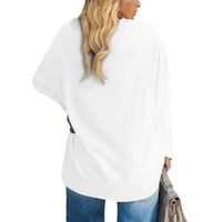 Mlqidk плюс размери върхове за жени тениски с дълъг ръкав Основни v Врат есен бели блузи Небрежни свободни годни фитили плътни цветни туники Уайт 4XL
