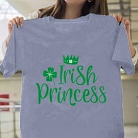 Olyvenn намали деня на св. Патрик с къс ръкав свободен небрежен комфортен пуловерен екипаж на тениски за врата за жени късметлия детелина печат Ирландска принцеса модна мода дами женски свободно време сиво xxxl