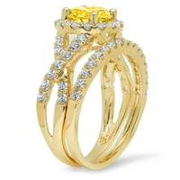 1. КТ брилянтен кръг нарязани симулирани жълт диамант 18К жълто злато ореол пасианс с акценти булчински комплект СЗ 8.5