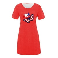 Женски свободен год удобна мини рокля клирънс американски флаг и пеперуда отпечатано лято късо ръкав кръгла шия рокля за независимост ден риза модерно червено m