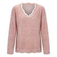 Миаилима Плюс размер Дамски пуловери Пуловер Случайни върхове пуловер пуловери за жени зима есен Дълъг ръкав в-врата плетен пуловер розов 4хл