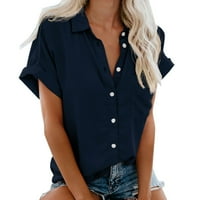 Женска модна блуза риза Топ къс ръкав джоб бутон Небрежни популярни жени лято горещо ежедневно износване модни ежедневни ризи