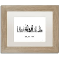 Търговска марка изящно изкуство 'Хюстън Тексас Скайлайн сб-БВ' платно изкуство от Марлене Уотсън, бял мат, бреза рамка