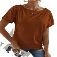 Женски тениски ежедневни обикновени лодка в шията с къс ръкав с ръкав кафяв m