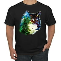 Земята вълк дървета планини природа животински любовник Мъжки Графичен тениска, Хедър Черно, х-голям