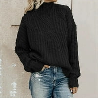 Хуаай пуловери за жени дамски модни Плътен Дълъг ръкав пуловер хлабав Поло плетене Пуловер Есен пуловери за жени Черно М