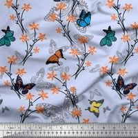 Soimoi Purple Cotton Cambric Fabric Flower & Butterfly Printted Craft Fabric край двора