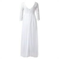 Официални рокли за жени моден екипаж на шията талия дълга пола сватбена рокля за гости бял размер s