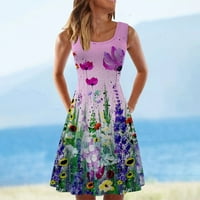 Жени ежедневни рокли за без ръкави на екипаж на летна флорална рокля за печат за плаж гореща 6sl21115050