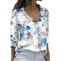 Adviicd слънчев блок бутон надолу ризи за жени с дълъг ръкав Женски флорален отпечатан копче с ризи върховете с дълъг ръкав копче за копче надолу по блуза
